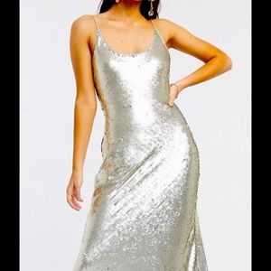 Silver sequin evening gown
